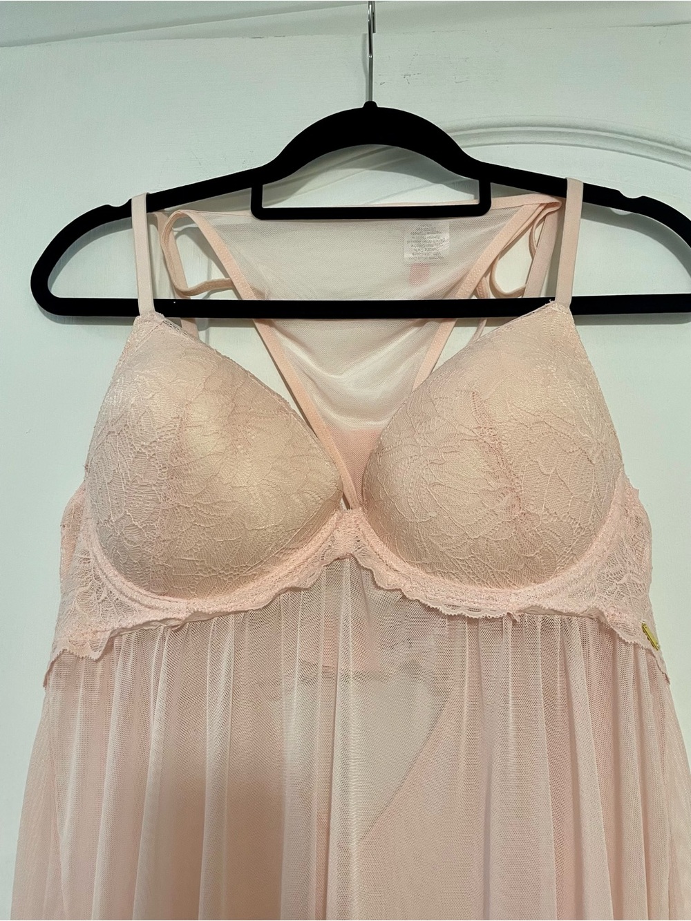 NWT Sheer Lace-Trim Babydoll Chemise in Light Pink, Size XL